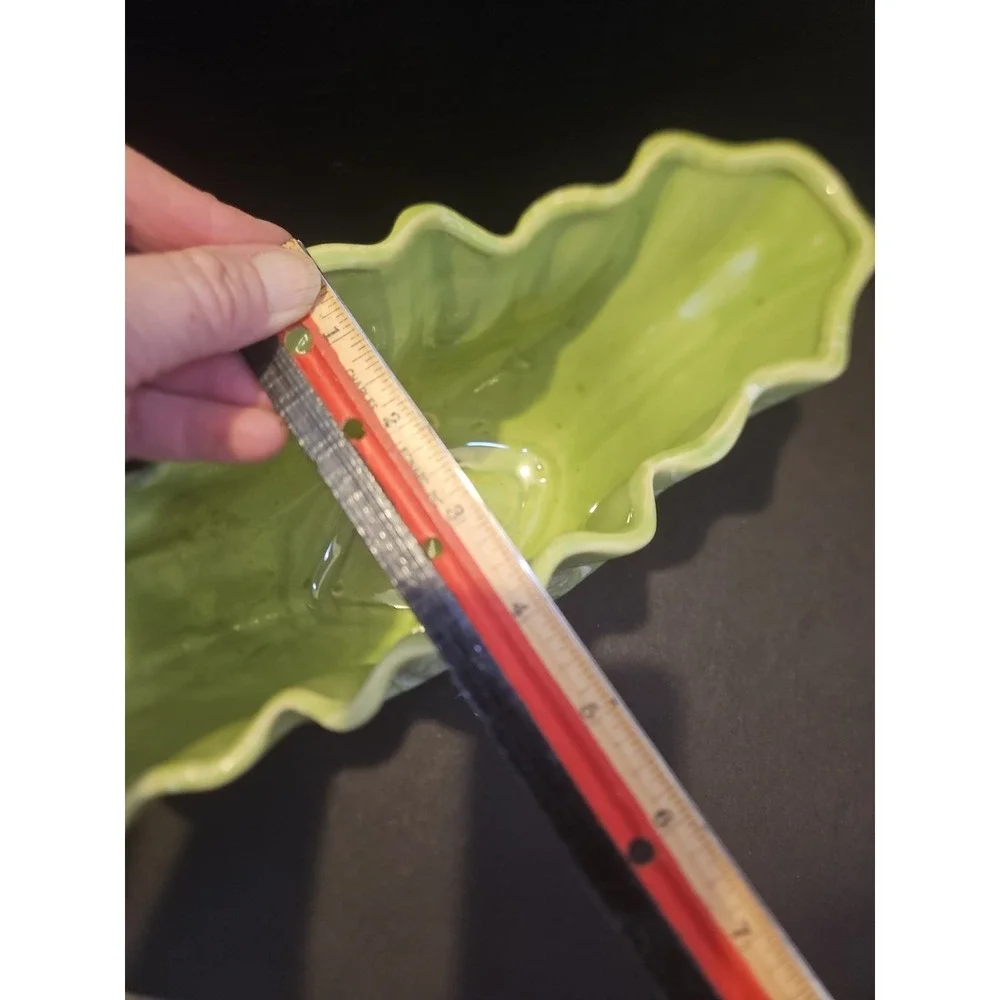 Vintage MCM Decorative Planter Dish Green White Drip Glaze 12.5